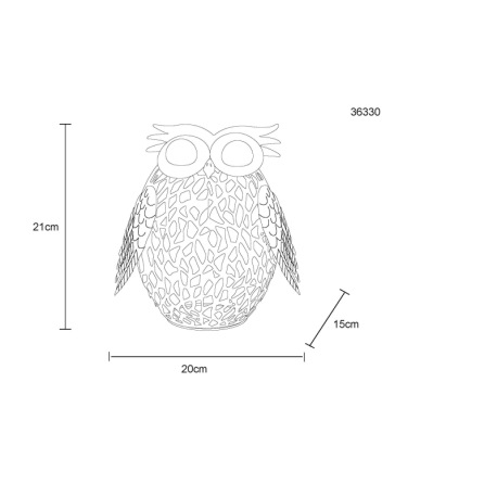 Solárne svietidlo, kov farebný, plast zelený, vypínač, batéria AA 400mAh 1,2V, IP44, sova, DxŠxV: 20 10