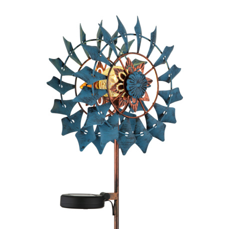 Solárne svietidlo, kov zlatej starožitnej farby, kov modrý starožitnej farby, sklenená guľa číra s e 6