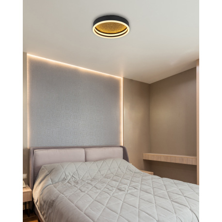 Stropné svietidlo, hliník čierny, kov zlatý, akryl, ø: 300mm, V:90mm, vrátane LED 24W 230V, 2800lm z 9