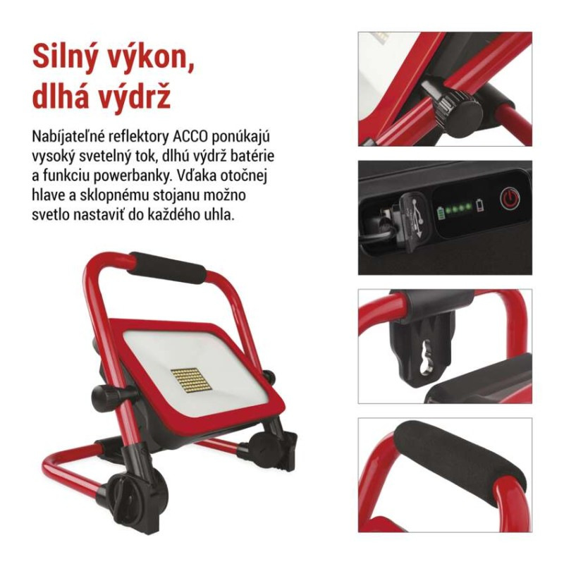 LED reflektor ACCO nabíjací prenosný, 50 W studená biela 7