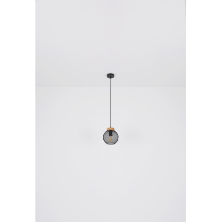 Závesné svietidlo, kov čierny, drevo, Ø200, V:1200, bez žiarovky 1xE27, max. 60W 230V 18