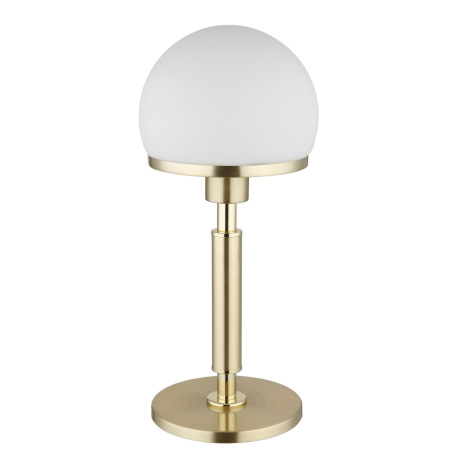 Stolové svietidlo, kov mosadzná farba, sklo biele, textilný kábel čierny, kolískový vypínač na kábli 2