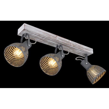 Stropné svietidlo, drevo nabielené, kov sivý modrý, tienidlo s ozdobnými štrbinami, DxŠxV:540x125x25 2