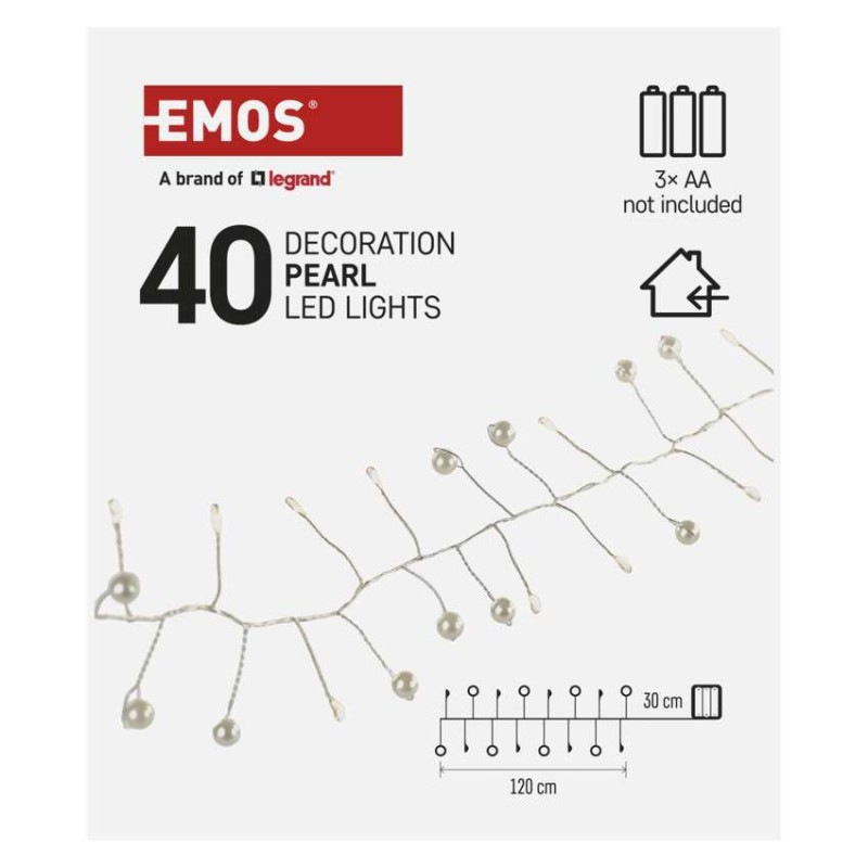 LED girlanda - perly, 1,2 m, 3x AA, vnútorné, teplá biela, časovač 6