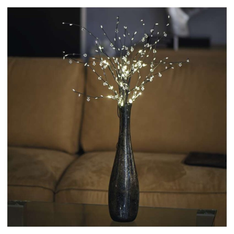 LED vetvička s perlami, 60 cm, 3x AA, vnútorná, teplá biela, časovač 2