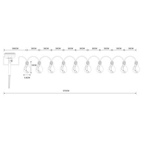 Solárne svietidlo, reťaz, plast jantár, konopné lano hnedé, 10 žiaroviek, dĺžka napájacieho vedenia 9