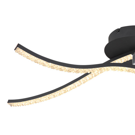 Stropné svietidlo, kov čierny, akryl, akrylové krištále priehľadné, 1 otočné rameno, 61cm dlhé, DxŠx 5