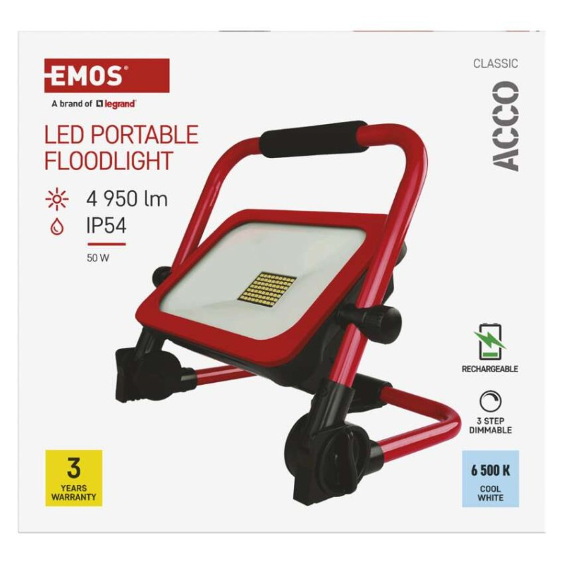LED reflektor ACCO nabíjací prenosný, 50 W studená biela 14