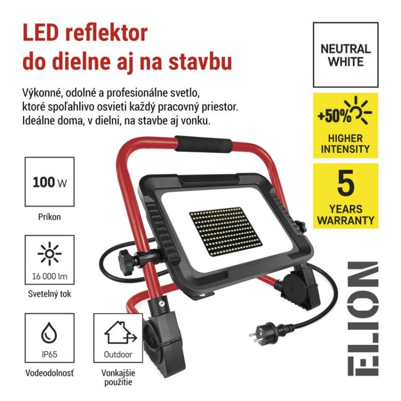LED reflektor ELION 100W, červeno-čierny, IP65, 16 000 lm, neutrálna biela 6