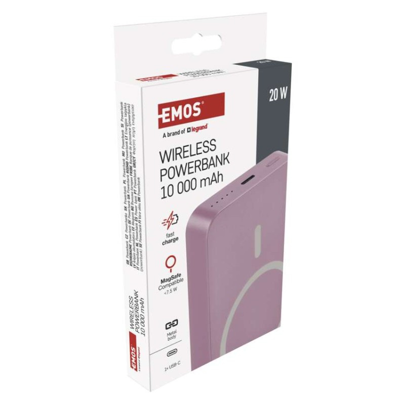 Power bank EMOS WI 1046, 10 000 mAh, 20 W+Wireless, lososová 14