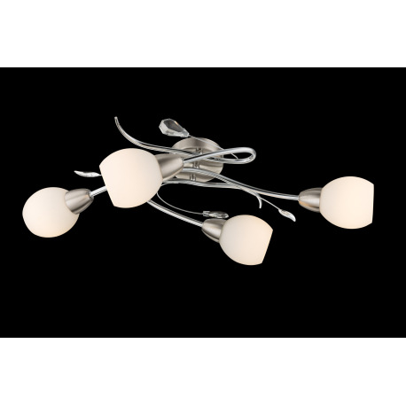 Stropné svietidlo, kov, nikel matný, chróm, sklo biele, akrylové krištále, DxŠxV:700x250x210, bez ži 8