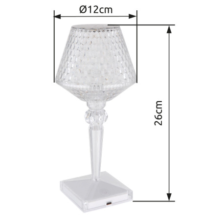 Nabíjateľná stolová lampa číry plast s krištáľovým efektom, dotykové zapnutie/vypnutie, stmievateľná 14