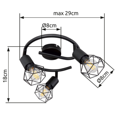 Stropné svietidlo, kov čierny, Ø230, V: 180, bez žiaroviek 3xE14, max. 40W 230V 8