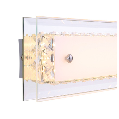 Nástenné svietidlo, kov strieborný, chróm, sklo opál, K9 krištále priehľadné, zrkadlo, ŠxV:400x120, 4