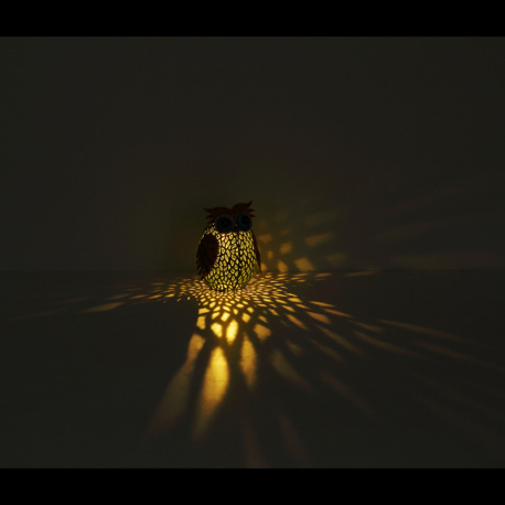 Solárne svietidlo, kov farebný, plast zelený, vypínač, batéria AA 400mAh 1,2V, IP44, sova, DxŠxV: 20 4