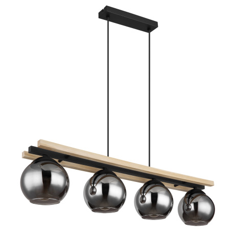 Závesné svietidlo kov čierny matný, prírodné drevo, dymové sklo, kábel PVC čierny, možnosť nastaveni 6