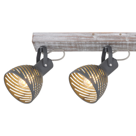 Stropné svietidlo, drevo nabielené, kov sivý modrý, tienidlo s ozdobnými štrbinami, DxŠxV:540x125x25 15