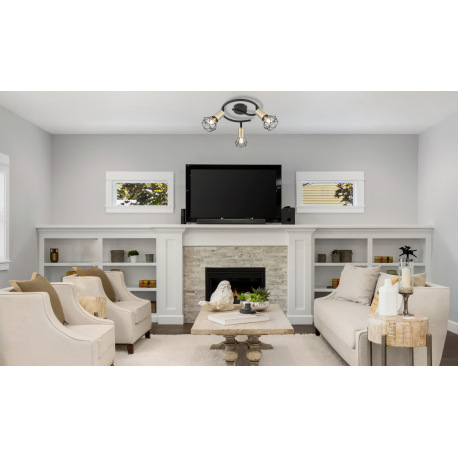 Stropné svietidlo, kov čierny, starožitná mosadz Ø:230, V:190, bez žiaroviek 3xE14, max. 40W 230V 8