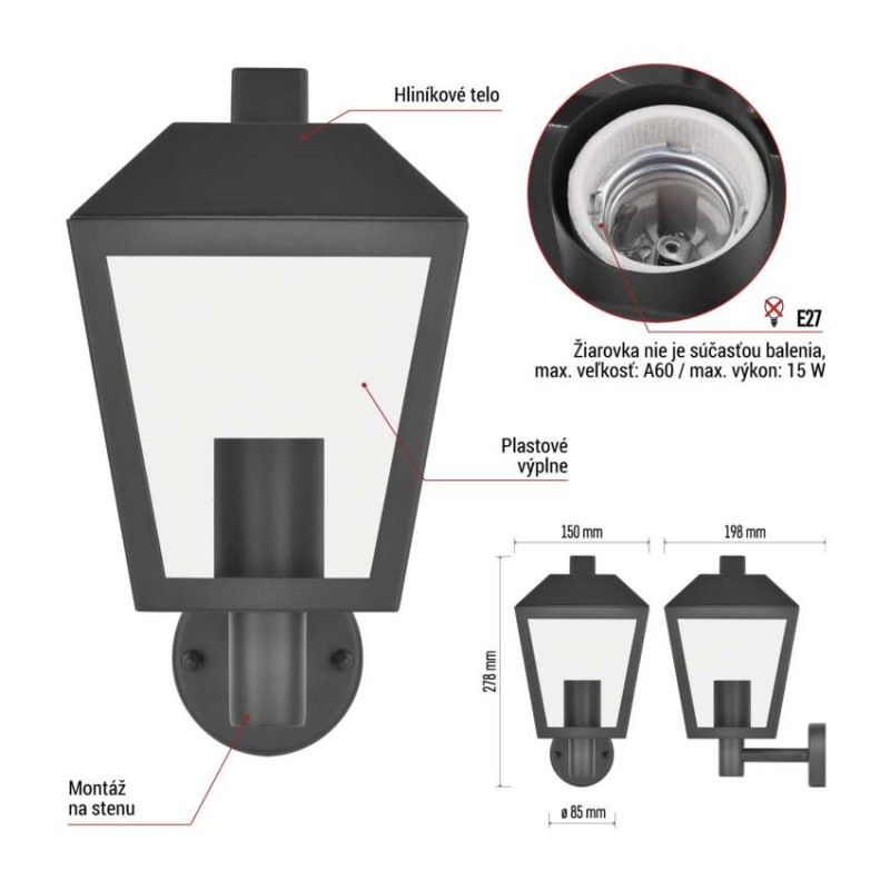 Záhradné nástenné svietidlo ADENIA, 19,8 x 15 x 27,8 cm, 1 x E27, 15 W 4