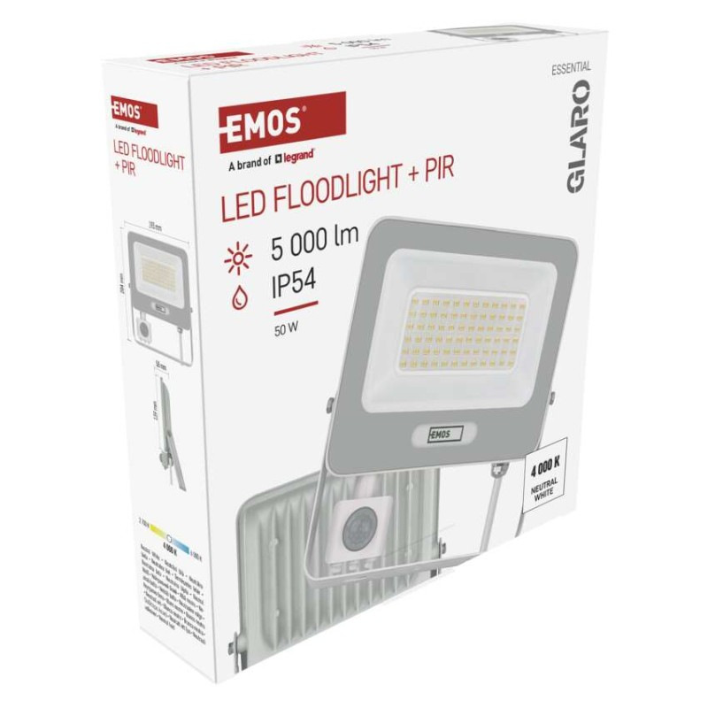 LED reflektor GLARO s pohybovým čidlom, 50 W, biely, IP54, 5000 lm, neutrálna biela 14