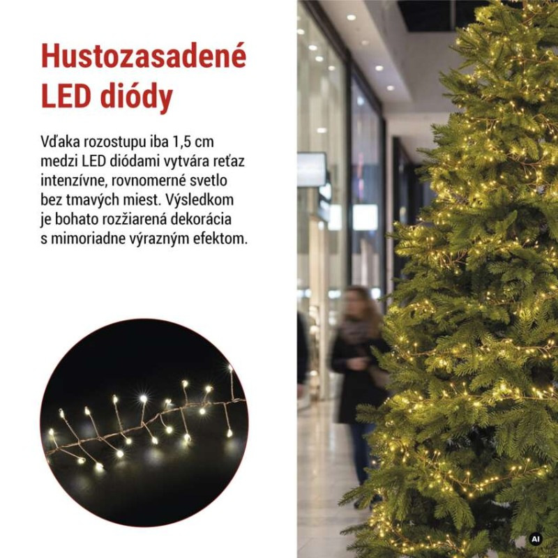 LED nano reťaz na cievke, medená, 19,2 m, teplá biela, časovač 4