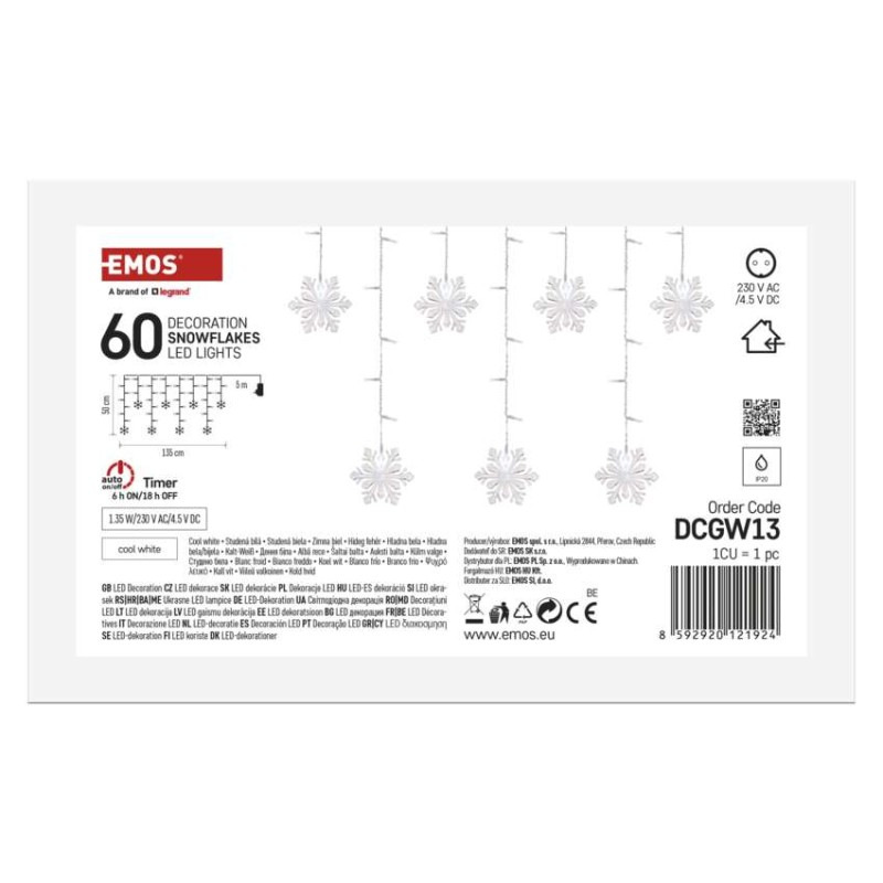 LED vianočný záves – vločky, 135x50 cm, vnútorná, studená biela 3