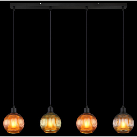 Závesné svietidlo, kov čierny, sklenené gule, kábel PVC čierny, nastaviteľná výška, farby skla: 1x z 16