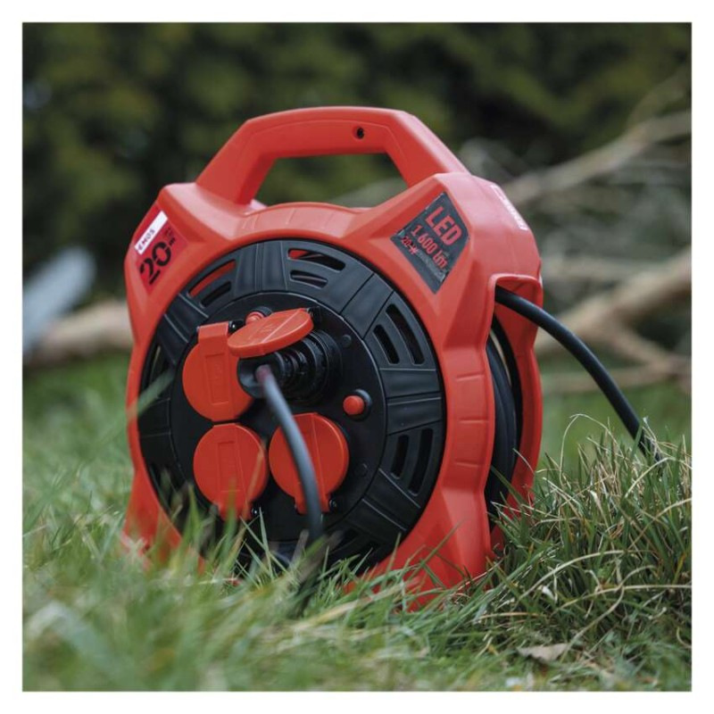 Vonkajší predlž. kábel na bubne 20 m / 4 zás. / guma / 230 V / 1,5 mm2 s reflektorom LED 3