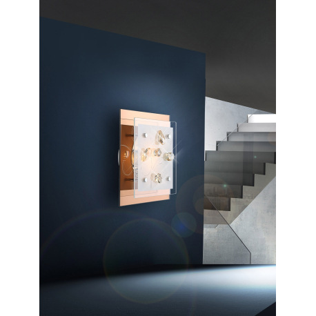 Stropné svietidlo, jantár, biele sklo, K5 kryštály champagne, spodné sklo jantár, DxŠxV: 240x240x85, 1