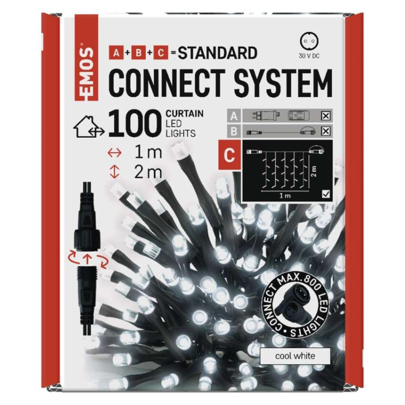 Standard LED spojov. vianočná reťaz – záclona, 1x2 m, vonkajšia, studená biela 10
