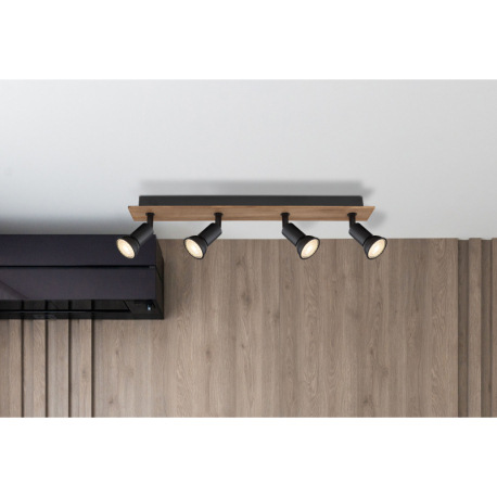 Stropné svietidlo, drevo tmavohnedé, kov čierny, DxŠxV:500x60x90mm, bez žiaroviek 4x GU10, max. 35W 1