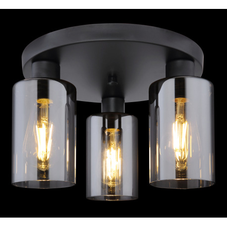Stropné svietidlo, kov čierny, dymové sklo, Ø 340, V: 220, bez žiaroviek 3xE27, max. 60W 230V 8