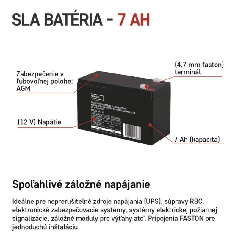 Bezúdržbový olovený akumulátor 12 V/7 Ah, faston 4,7 mm 1