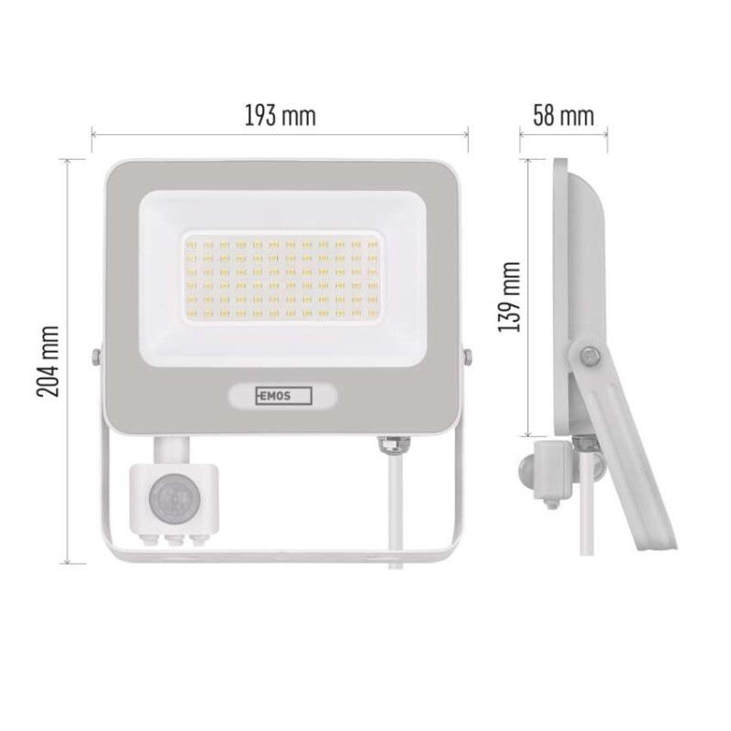 LED reflektor GLARO s pohybovým čidlom, 50 W, biely, IP54, 5000 lm, neutrálna biela 5