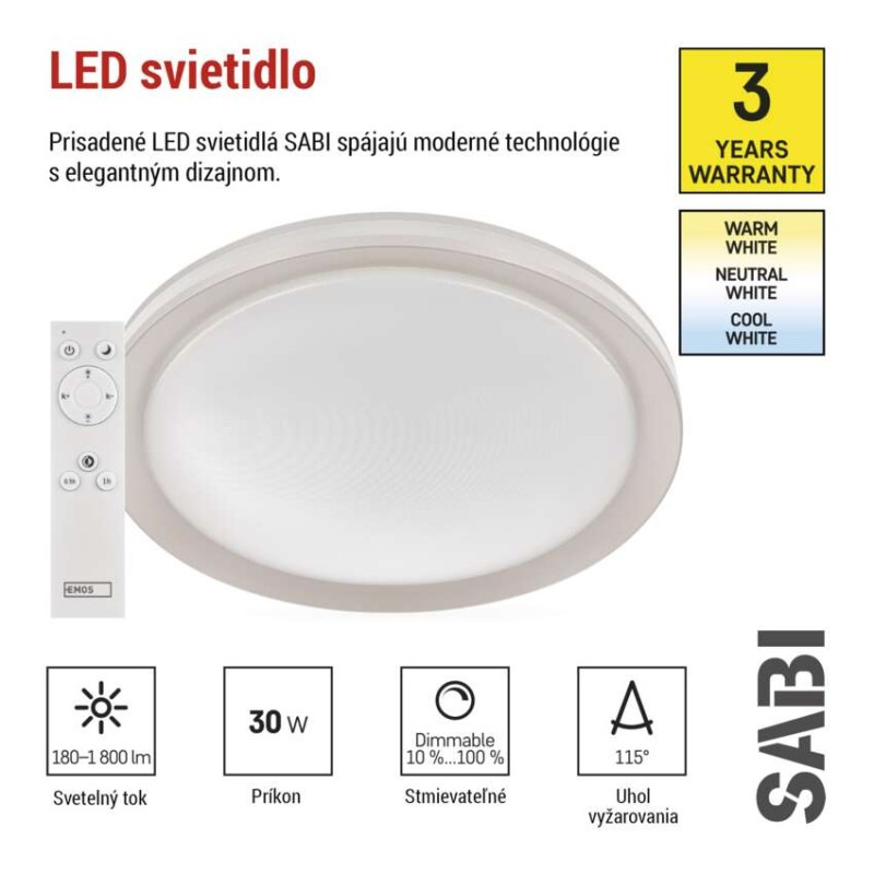 LED prisadené svietidlo SABI, kruhové 30W, stmiev.so zmenou CCT 2