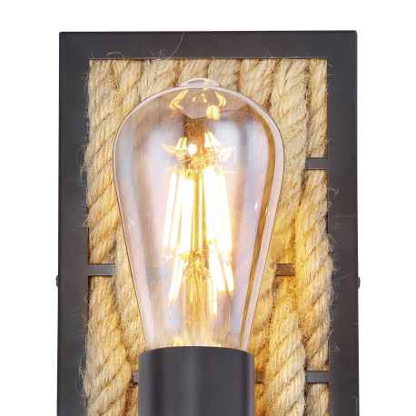 Nástenné svietidlo, kov čierny matný, konopné lano, ŠxV:120x280, H:130, bez žiarovky 1xE27, max. 60W 5