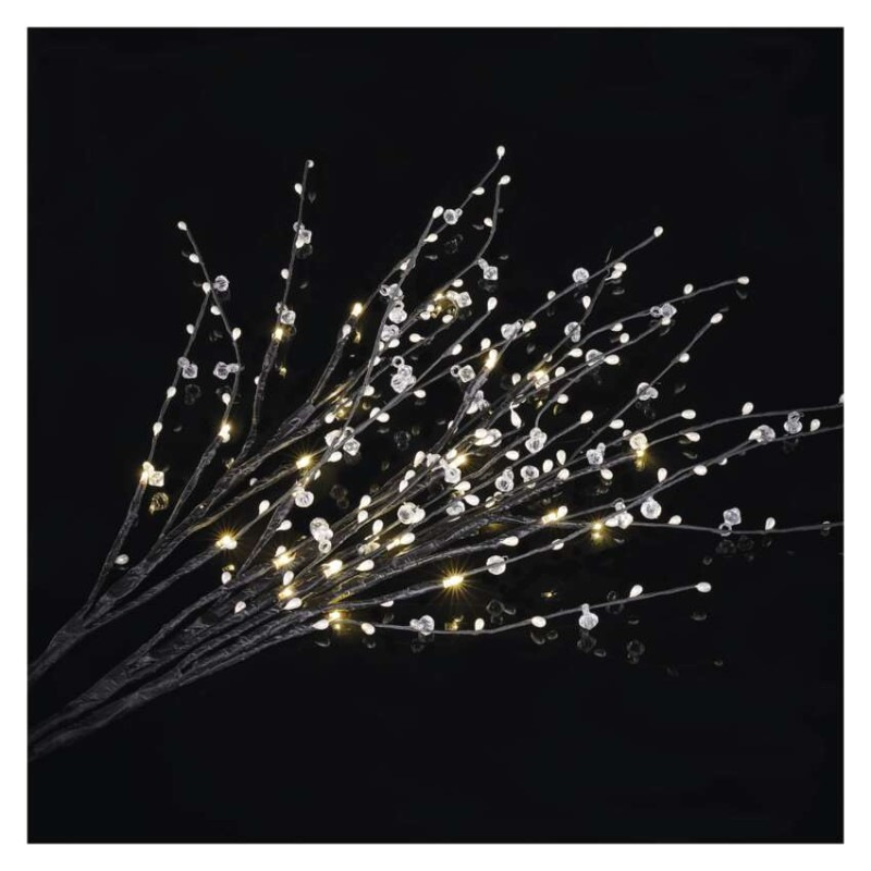 LED vetvička s perlami, 60 cm, 3x AA, vnútorná, teplá biela, časovač 9