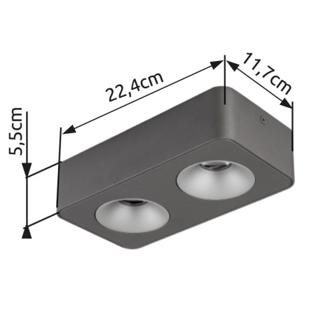 LED reflektor, hliník sivý tmavý, plast sivý, plast číry, DxŠxV: 224x117x55mm, vrátane LED 11W 230V, 8
