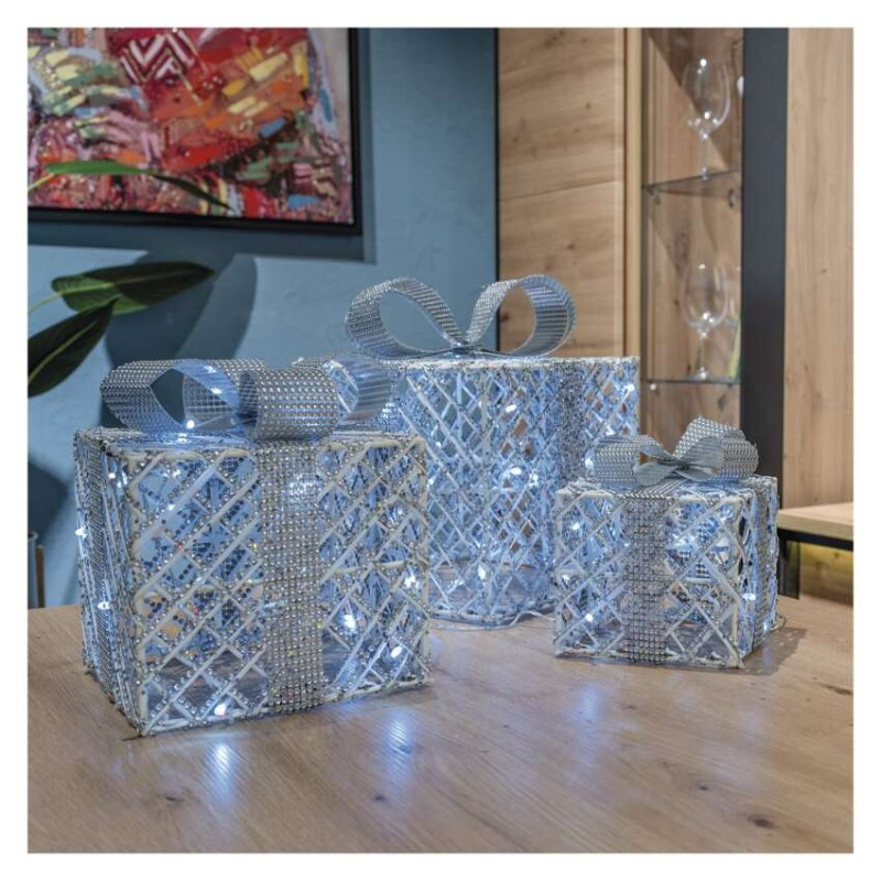 LED darčeky, 3 veľkosti, vnútorné, studená biela, časovač 3