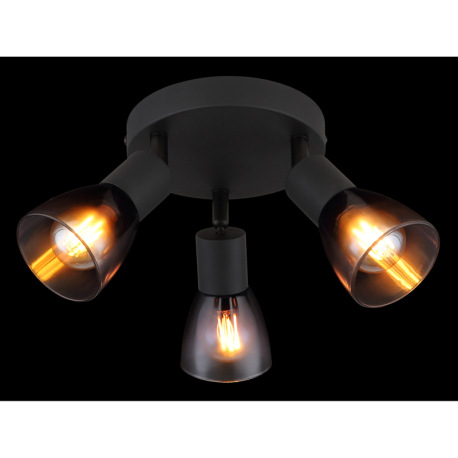 Stropné svietidlo, kov čierny, sklo dymové, priehľadné, ø: 220mm, V: 165mm, bez žiaroviek 3xE14, max 10