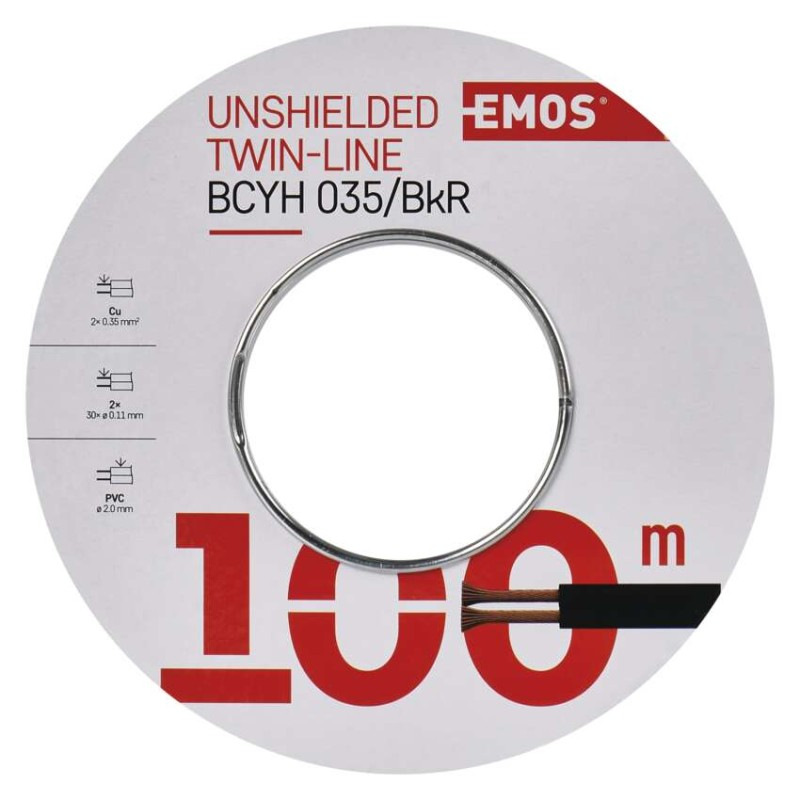 Dvojlinka netienená 2×0,35mm čierno/červená, 100m 2