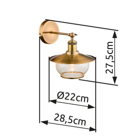 Nástenné svietidlo, kov bronzovej farby, sklo, ŠxV: 220x280, H: 285, bez žiarovky 1xE27, max. 60W 23 10