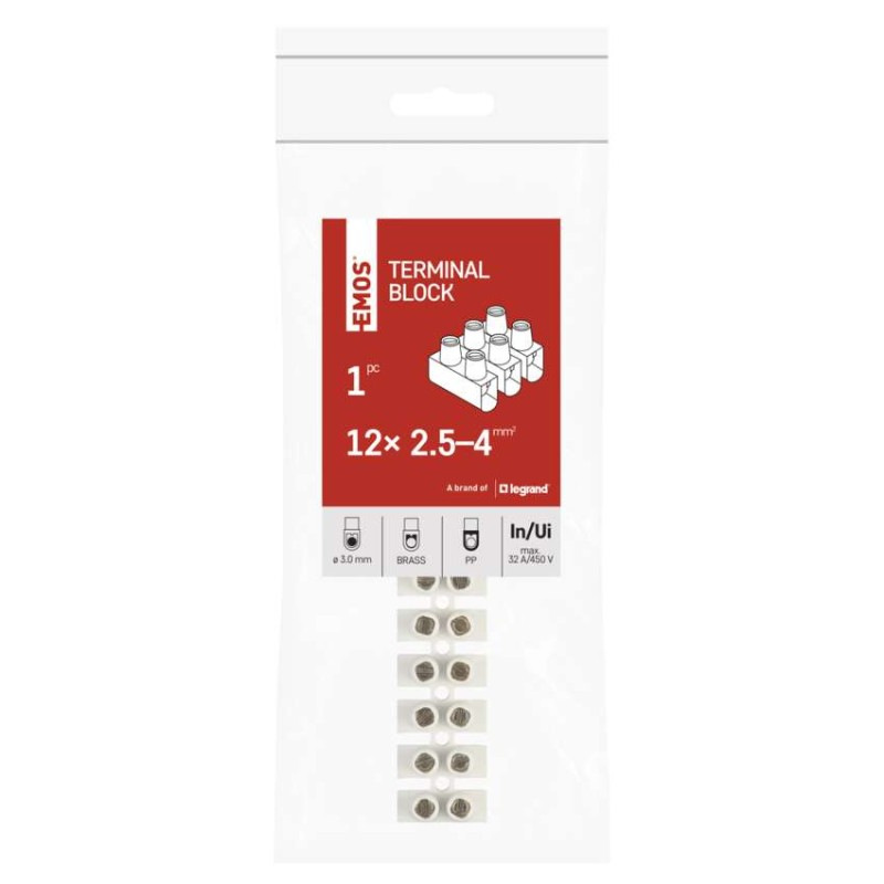 Skrutková svorkovnica 12× 2,5–4 mm2, 450 V, biela 3