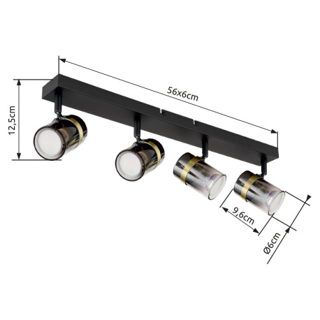 Stropné svietidlo, bodové, kov čierny matný, dymové sklo s prechodom do priehľadného skla, mosadz, D 11