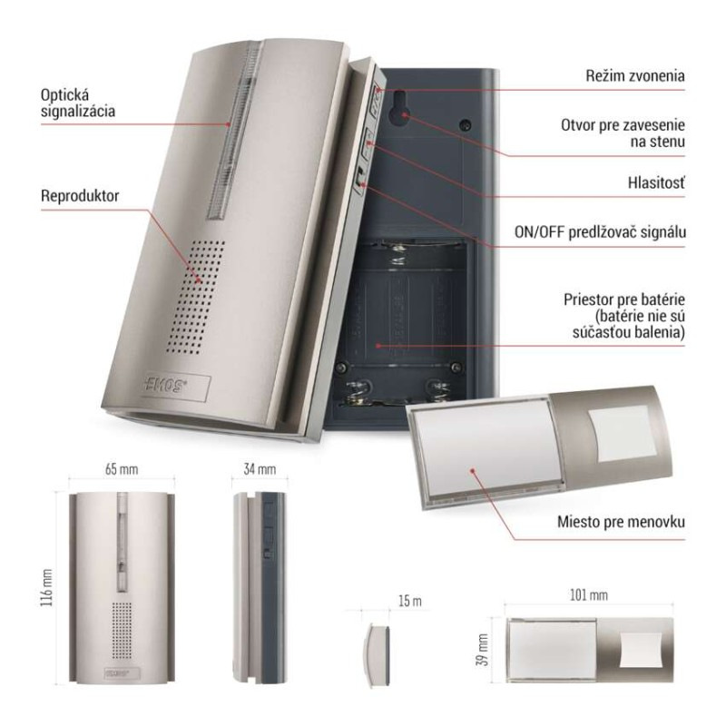 Domový bezdrôtový zvonček P5763N na 3× AA, možnosť predĺženia signálu 6