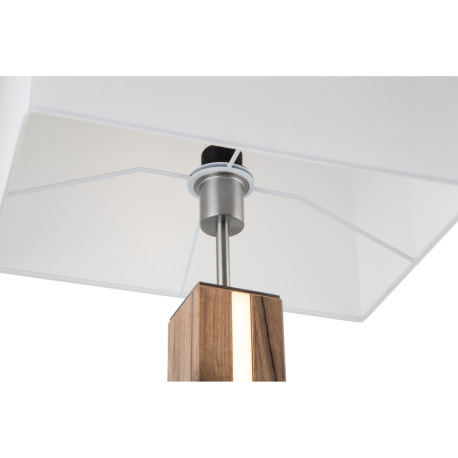 Stojacia lampa, MDF imitácia dreva, kov farby dub, textil béžová, tlačidlový spínač, stmievateľná, s 5