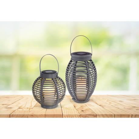 Solárne svietidlo, plast sivý, ratan sivý, lampáš na zavesenie alebo státie, efekt ohňa, IP44, vypín 9