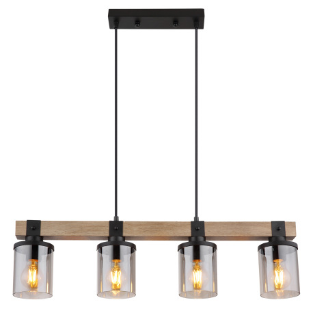 Závesné svietidlo kov čierny matný, drevo tmavohnedé, sklo dymovej farby, kábel PVC čierny, DxŠxV: 7 4
