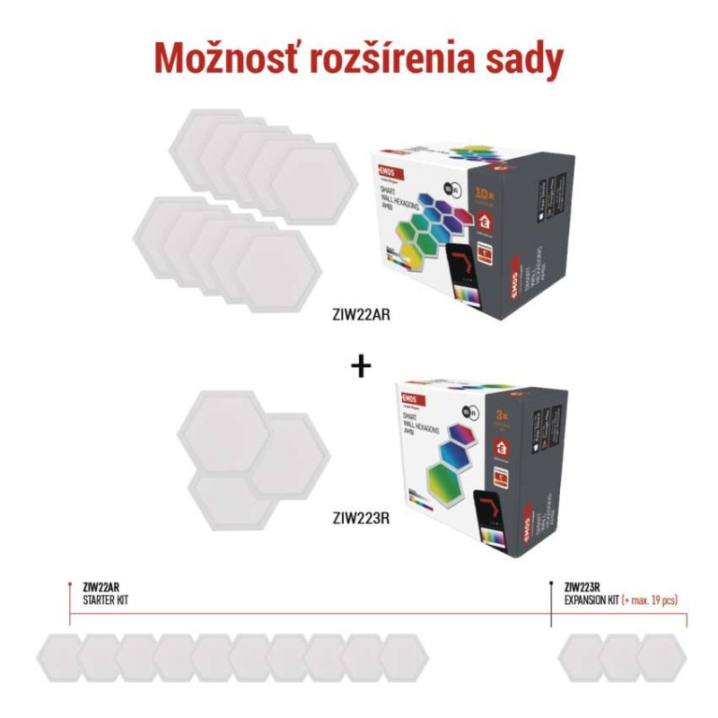 GoSmart LED svietidlo Hexagon, štartovací sada, 10 dielov, 19 W, RGBIC stmievateľné, WiFi 6