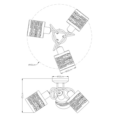 Stropné svietidlo, kov čierny, plast čierny a zlatý, Ø400, V:210, bez žiaroviek 3xE14, max. 15W 230V 5